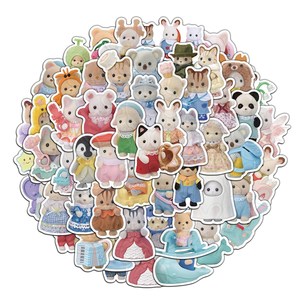 

55/110PCS Calico Critters Family Cartoon Cute Handheld Notebook Skateboarding Luggage Decorative Stickers