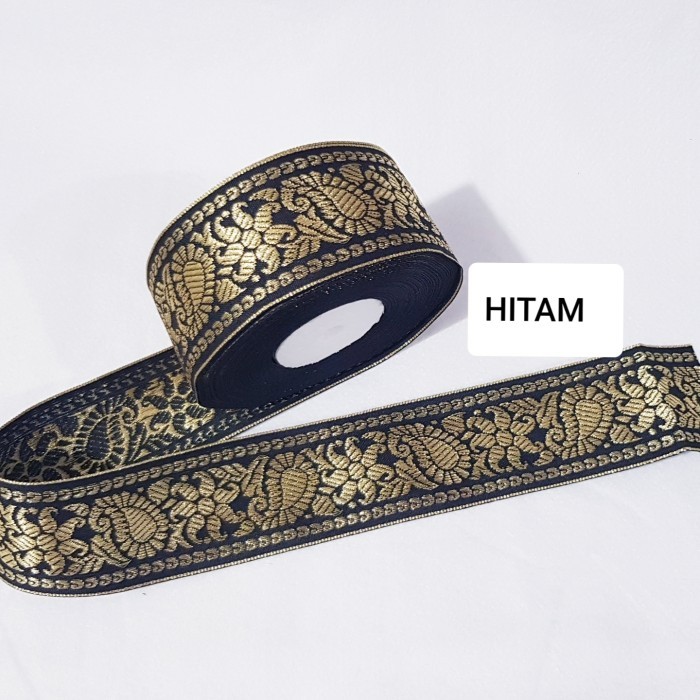 PITA RENDA MOTIF BATIK GOLD LEBAR 5CM ISI 20YARD - HITAM GOLD