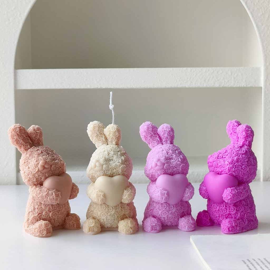 

Love Rose Rabbit Candle Silicone Molds DIY Cute Animal Bunny Aromatherapy Plaster Soap Resin Mould Home Ornament