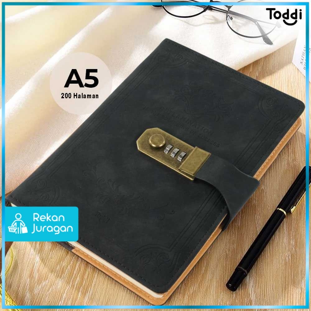 

Toddi Buku Jurnal Leather Diary A5 68GSM 200 Halaman Grid with Lock - TD100