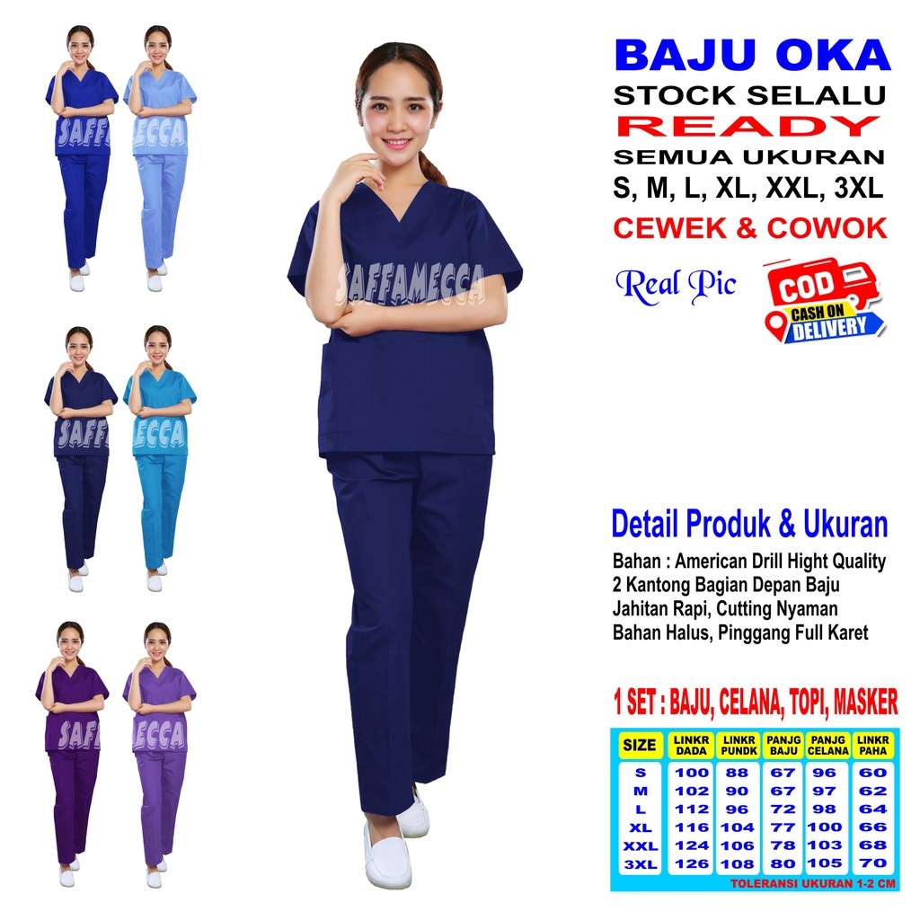 Promo BAJU OK  BAJU OKA  OKA  SCRUB OKA  SCRUB PERAWAT  BAJU JAGA LENGAN PENDEK BR READY