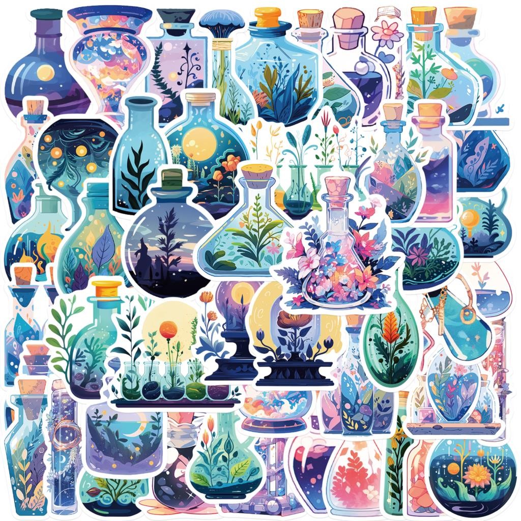 

50pcs Apothecary Stickers Cartoon Magic Potion Stickers for Laptop Water Bottle Skateboard Refrigerator Decal for Kids Toys