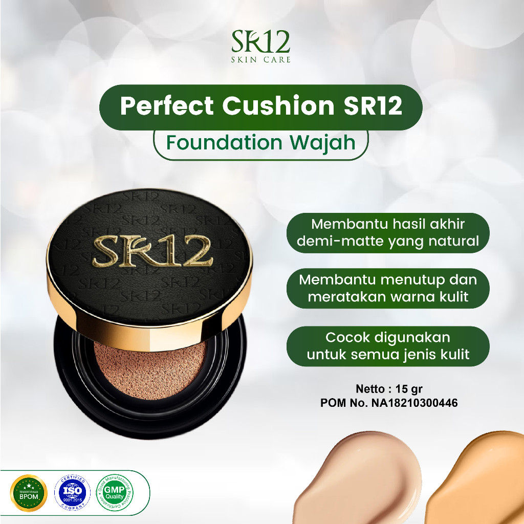 [SR12 Skincare] Bedak Tabur Perfect Cushion  Kosmetik SPF 30 - Bedak Padat Full Coverage Mencerahkan