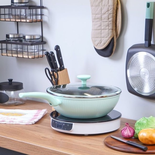 Wajan Penggorengan 30 Cm Tutup Kaca COOKING COLOR Wok Pan Aluminium Bulat