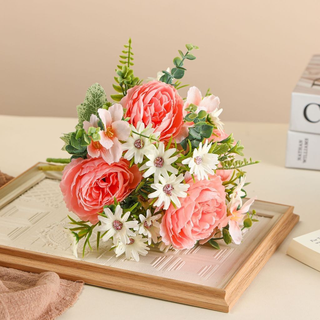 Bunga tiruan sutera palsu kering mawar dan hiasan untuk meja makan dapur dan taman