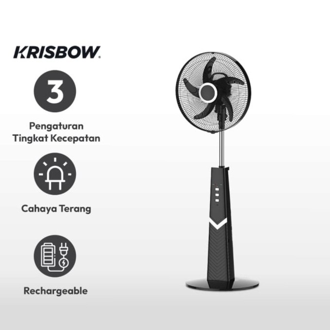 KRISBOW - Kipas Angin Berdiri 16 18 Inch Emergency Fan Rechargeable