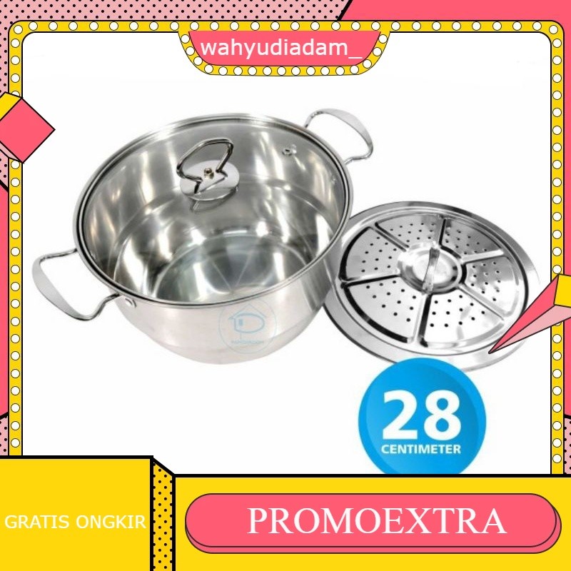 dandang steamer stainless murah 30cm / panci steamer calypso stainless / panci kukusan ukuran 24 cm 