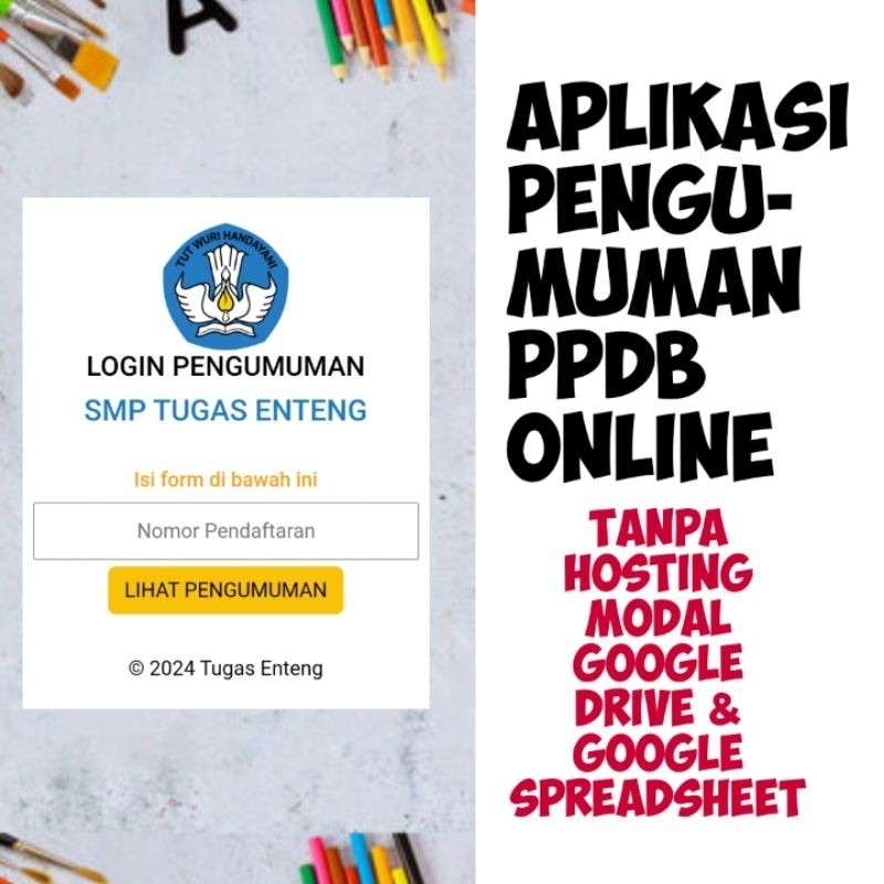 SOURCE CODE APLIKASI PENGUMUMAN PPDB ONLINE - Modal Google Drive & Spreadsheet, Tanpa Hosting, Setup