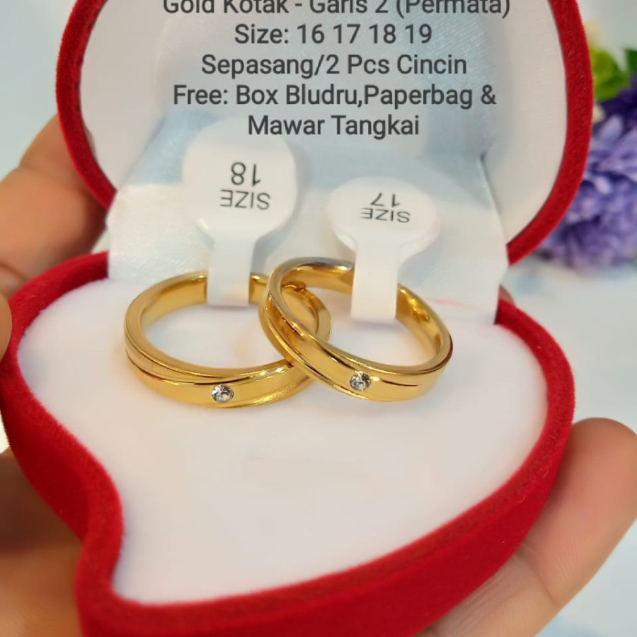 cincin couple gold mata Cincin Tunangan Titanium Free Box LOVE
