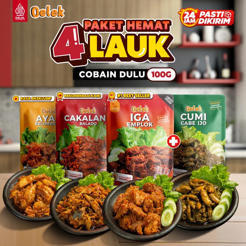 

PROMO!Oelek Paket Cobain Dulu 4 Lauk / Iga Emplok / Cakalang Balado / Cumi Cabe Ijo / Ayam Kecombrang / Lauk Siap SajiREADY