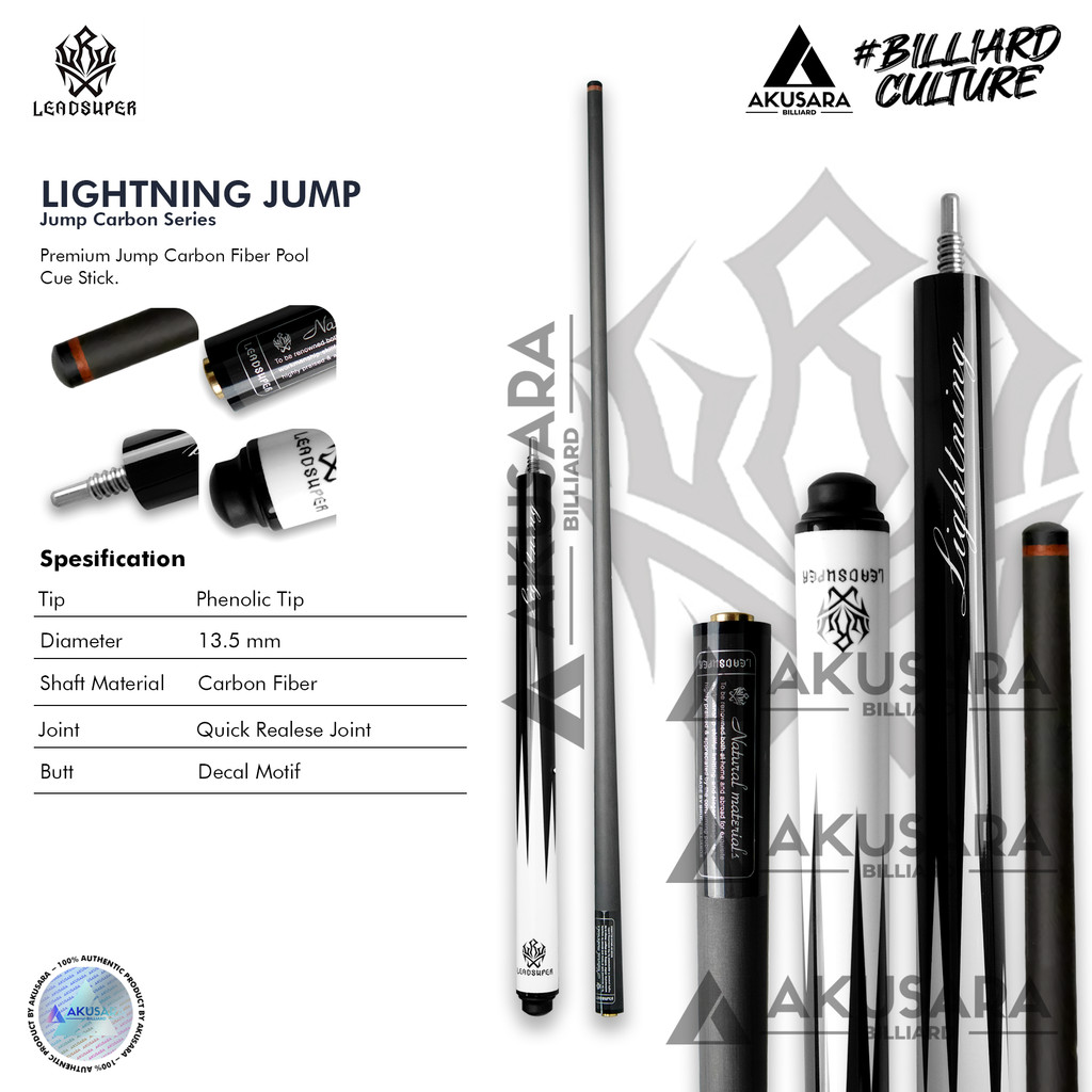 Leadsuper Jump Cue Carbon Shaft Fiber Cue Stik Billiard