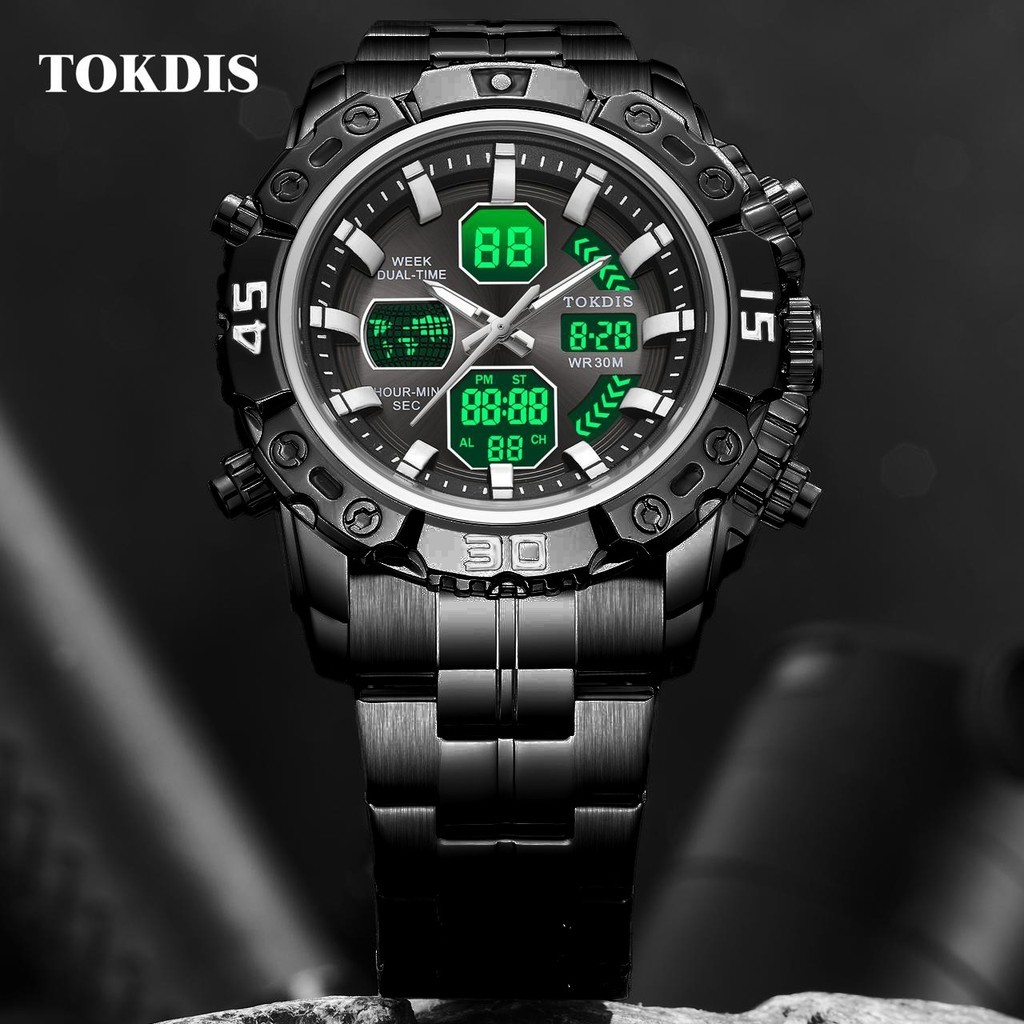 Jam Tangan  Tokdis Jam Tangan Pria 2590 Double Time Rantai Stainless Steel Water Resistant 3 ATM