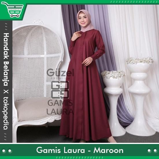 BAJU GAMIS LAURA GUZEL PREMIUM POLOS BAHAN KATUN TOYOBO ORIGINAL GUZEL - Laura Navy, M