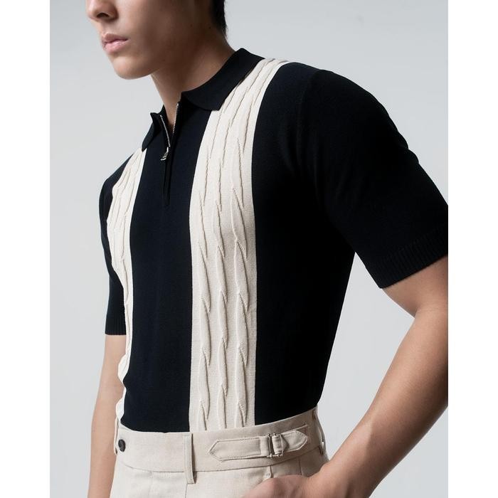 BALVEIN - Versase Knit Polo Knitwear Atasan Katun Kerah Pria - Hitam, XL