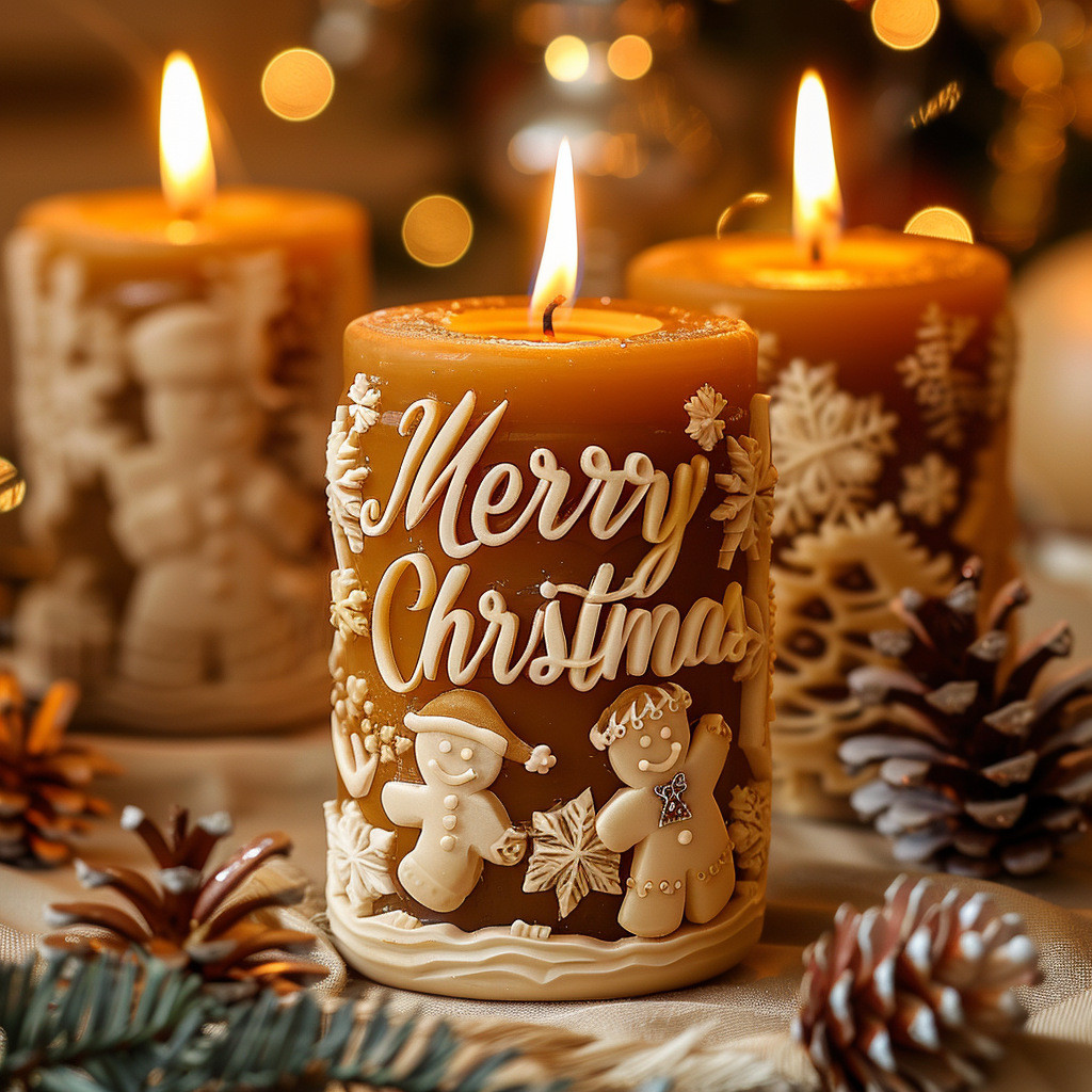 

Snowman Snowflakes Pattern Cylinderical Candle Silicone Mold Merry Phrases Pillar Candle Plaster Mould X-mas Gifts