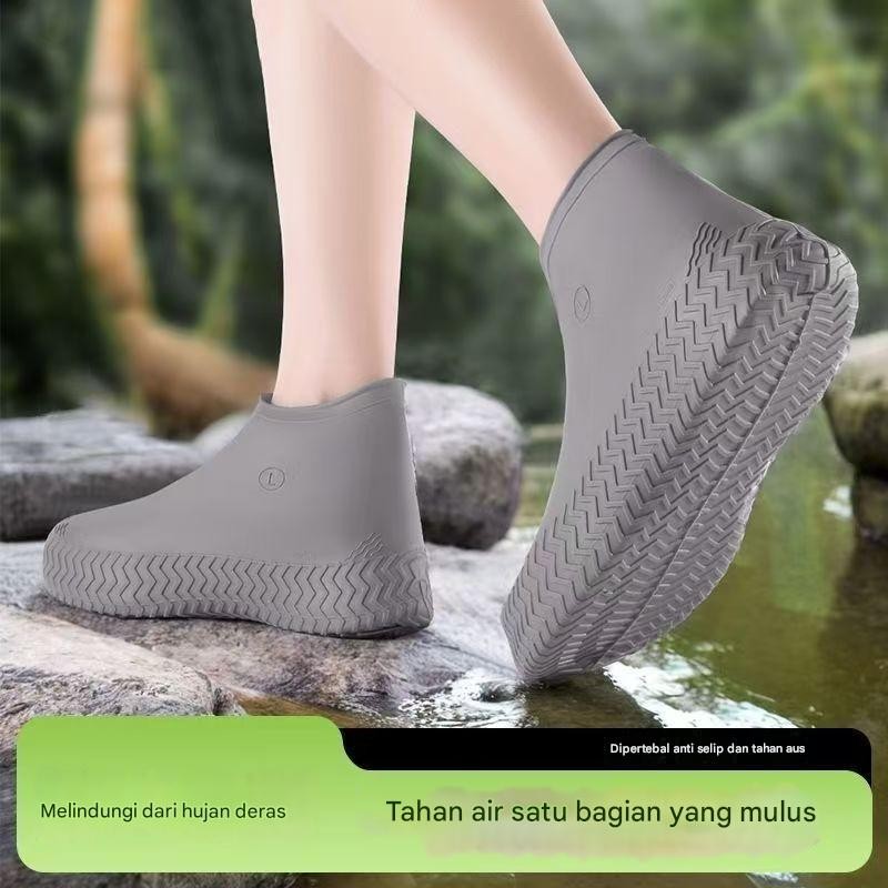 Penutup Sepatu Tahan Hujan untuk Pria dan Wanita Tahan Air Anti-Selip Tebal Tahan Aus Portabel Perja