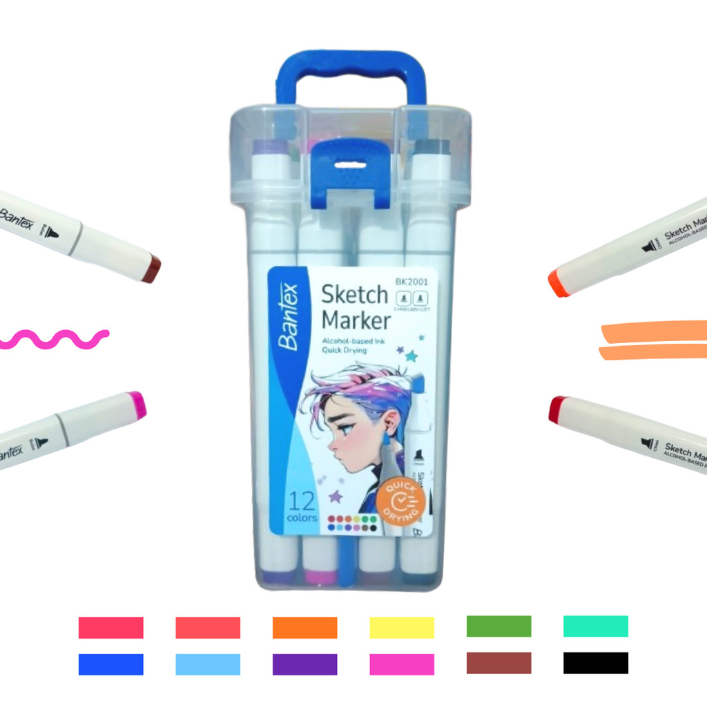 

DUAL TIP SPIDOL SKETSA SET 12 BANTEX / BANTEX SKETCH MARKER SET 12 BK2001 / SKETCH MARKER DUAL TIP