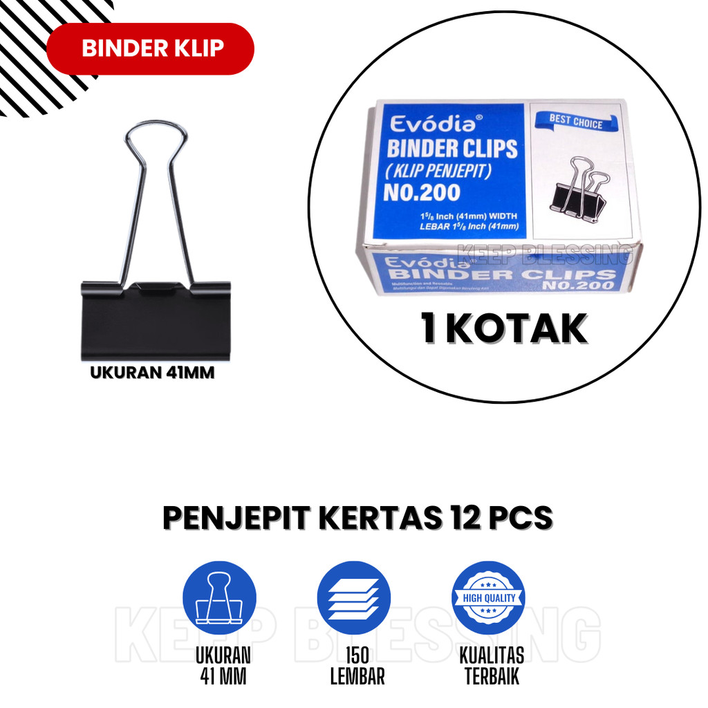 

Binder Klip 1 Kotak Ukuran 41mm (200) / Penjepit Kertas Hingga Ketebalan 150 Lembar / Duta Gemilang