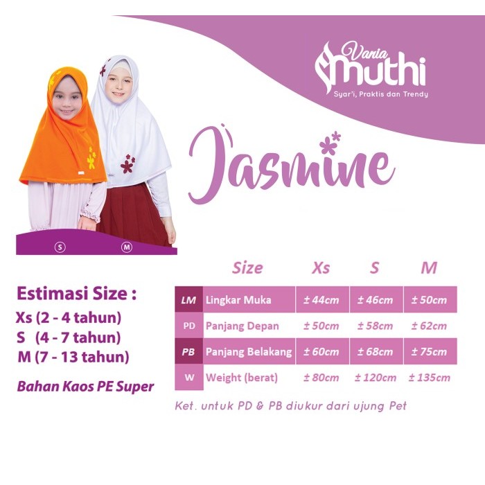 Jilbab Anak Vania Muthi Jasmine Bahan Kaos Usia PG TK - Pink