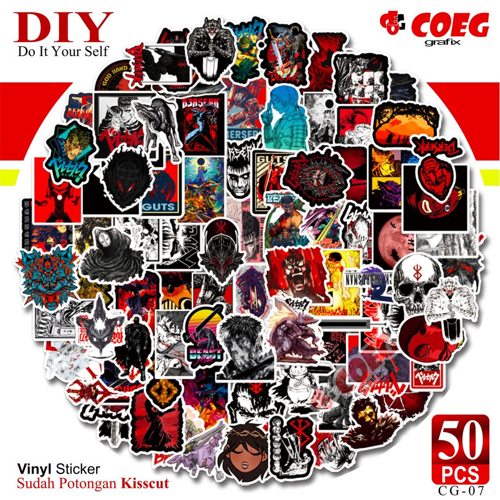 

Sticker Pack Anime BERSERK Paket 50/100 Pcs (Code CG-07) – Vinyl & Hologram, Stiker DIY Variasi A & B