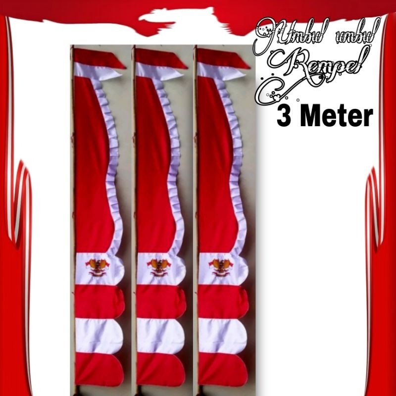 Spesial 17 Agustus // BENDERA UMBUL UMBUL KUDA LAUT PANJANG 3 METER WARNA MERAH