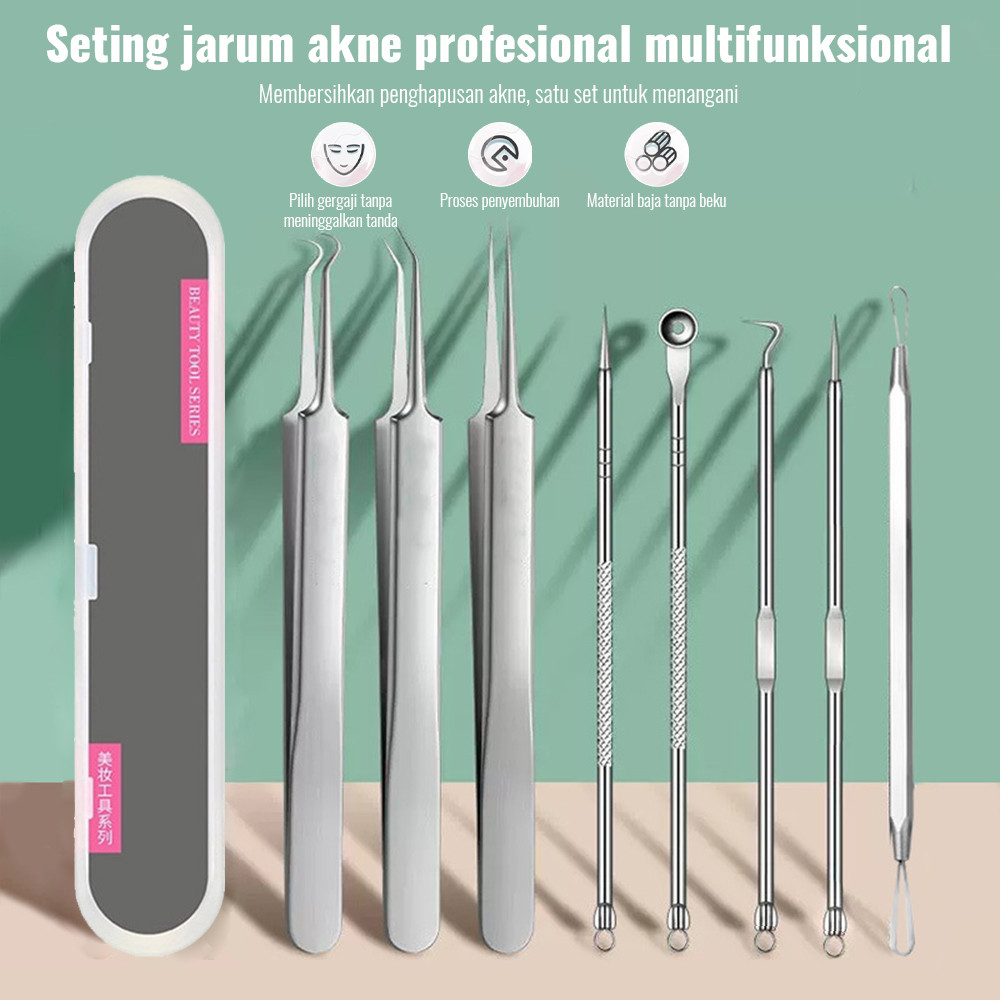 8pcs/Set Pinset Komedo Stainless Steel Pencetan Komedo Alat Penghilang Jerawat Alat Untuk Komedo