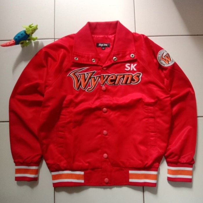 Jaket Varsity SK Wyverns Baseball KBO Satin Tebal Outdoor Sport Original Preloved Branded Anti Air N