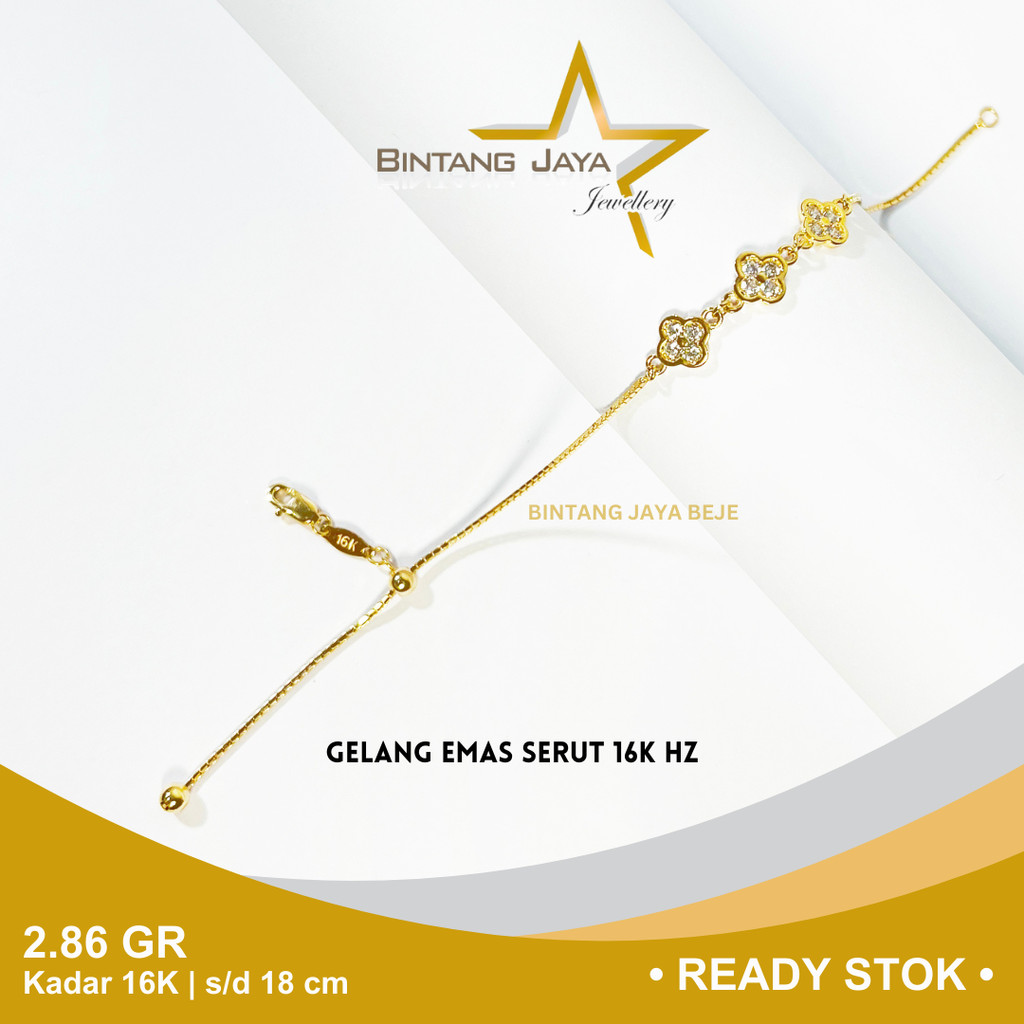 Gelang Emas Kadar 700 16K Berat 2.86 gr gram Panjang s/d 18 cm Model Rantai Serut 3 Bunga Bermata Ka