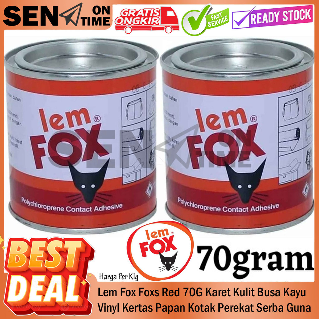 Lem Fox Merah Perekat 70 Gr Kulit Kayu Tape Hpl Karet  Kaleng Isi Kuning Serbaguna Jok Fok Foks Mobi