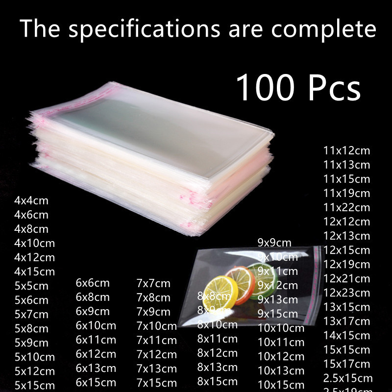 

100Pcs Multiple Size Clear Self Adhesive Cello Cellophane Bag Self Closing Small Plastic Bags For Candy Packaging Resealable Bag