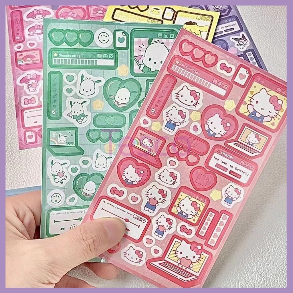 

Tesco Stiker Sanrio/Stiker desain estetika DIY/Stiker tahan air botol ponsel laptop kucing KT lucu/stiker pola buku harian