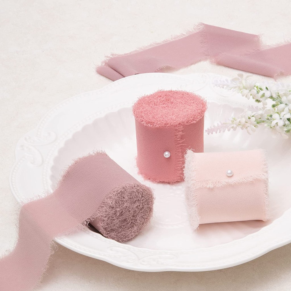 

5m/Roll Frayed Silk Ribbon Edged Wrinkle Chiffon Handmade Ripped Wedding Party Flower Bouquet Gift Packing Decorations DIY Craft