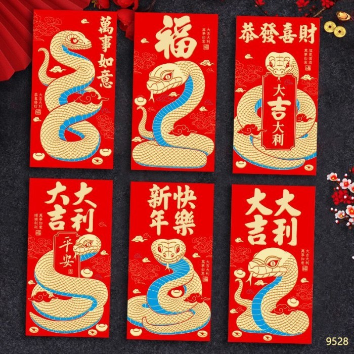 

ANGPAO IMLEK SHIO ULAR 2025 PANJANG HANGBAO FU MERAH - AMPAO MURAH ISI 6 - PJG SHIO 9528