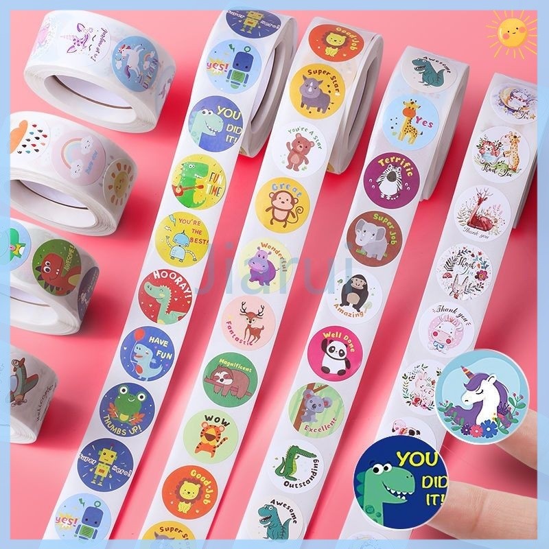

Jiarui Label stiker kartun lucu /stiker hadiah bulat inspirasional anak-anak / stiker/ stiker anak anak/ sticker (1roll isi 500 sticker)