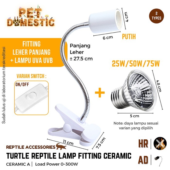 Paket Fitting Keramik + Lampu UVA UVB Jepit Dimmer Leher Panjang Pendek Penghangat Reptile Kura Kura