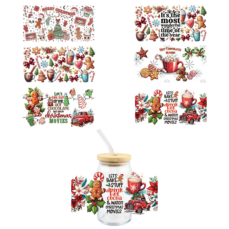 

Chriistmas UV DTF Wrap Transfer Stickers Gingerbread Man Cartoon Design Waterproof Wrap For Glasses Cups Mugs Bottles Decal