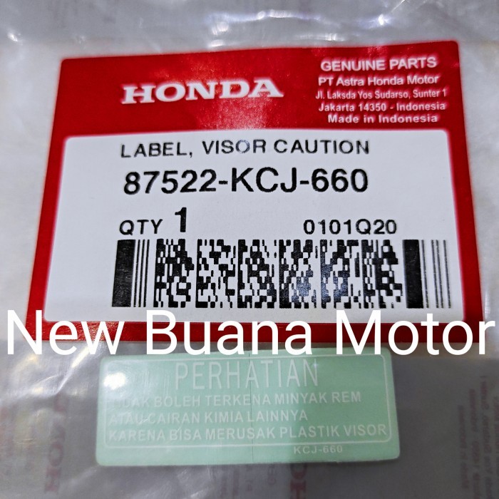 Stiker Label Visor Tiger 87522-KCJ-660 Honda berkualitas