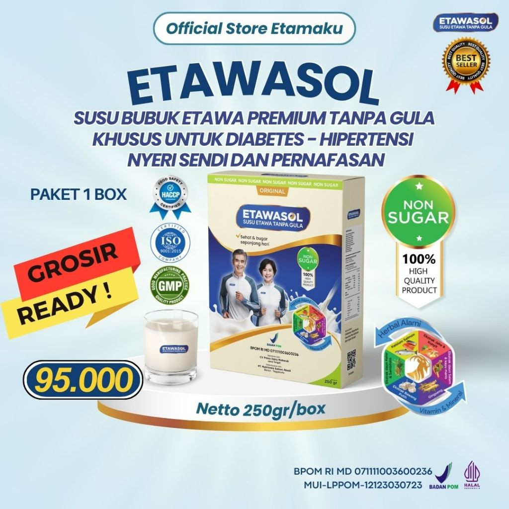

Susu Kambing Etawasol 100% Bebas Gula Anti Diabetes, Hipertensi, Nyeri Sendi dan Pernafasan - 1 Box