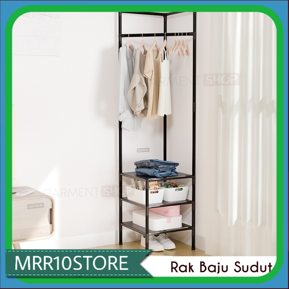 Rak Gantungan Baju Sudut Ruangan Stand Hanger Pakaian 2 3 Susun Rack Sepatu Dan Tas Portable Lemari