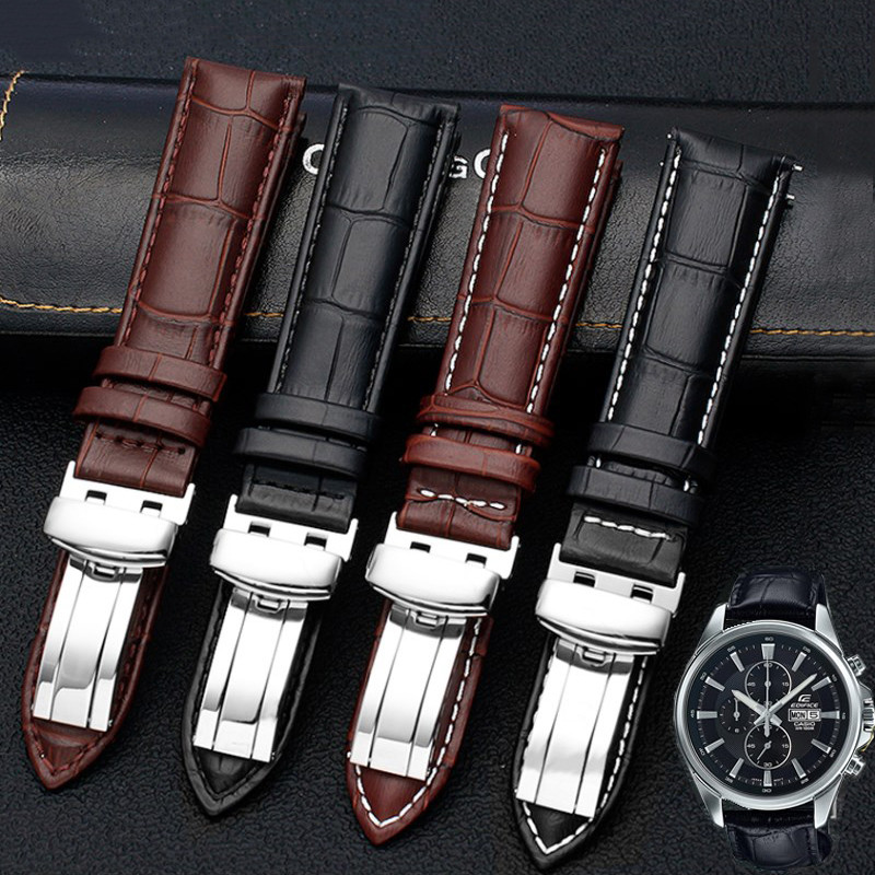 20mm 22mm Genuine Leather Watchband Casio BEM-501 506 307 EDIFICE Series EFB-530 MTP-1303 Watch Band