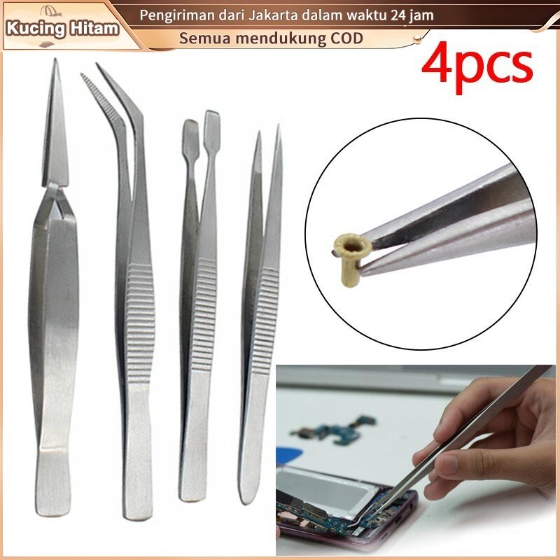 Set 4 Buah Pinset Presisi Pinset Elektronik Tebal Baja Tahan Karat Pinset Alis Antiselip