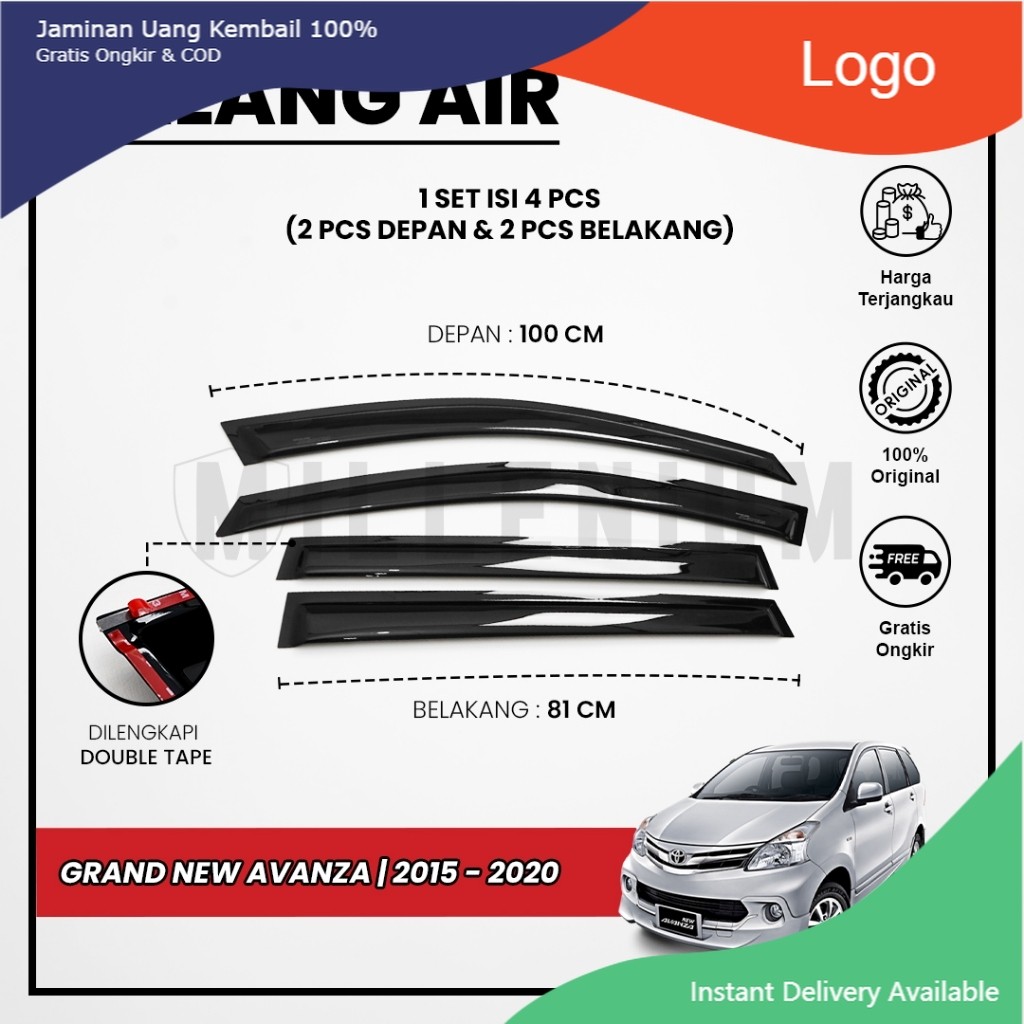 Talang Air Pintu Mobil Toyota Grand New Avanza 2015 – 2020 Model Slim 4 Pintu Tasya_Variasi_Mobil