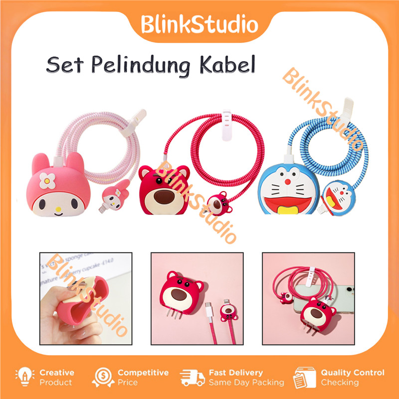 Set Cable Bite Karakter/Set 4 in 1 Cover Charger HP/Set Pelindung Kabel