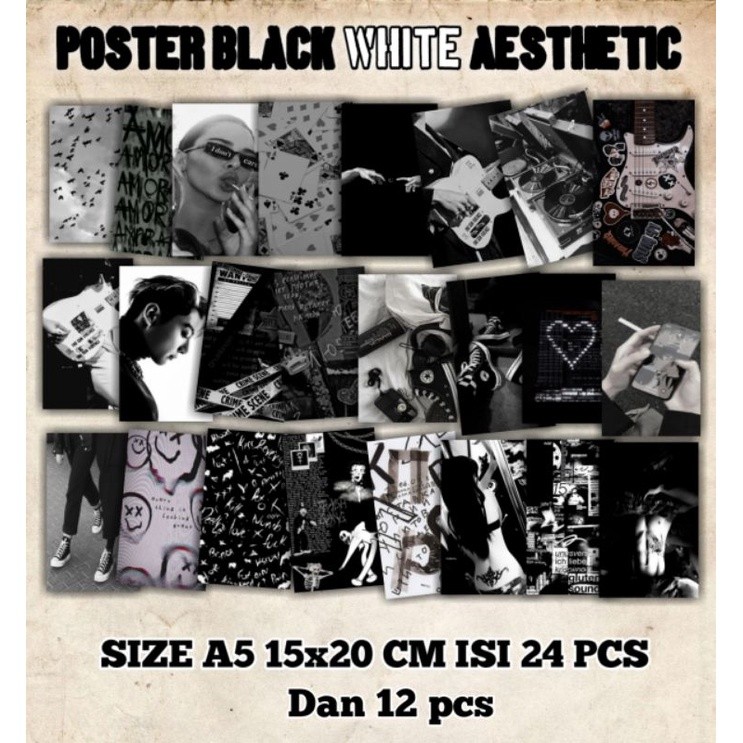 

poster bingkai kayu Aesthetic black white size A5