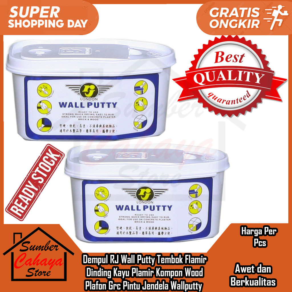 Putih White Dempul RJ Wall Putty 500g Gram Tembok Flamir Dinding Kayu Plamir Kompon Wood Plafon Grc 