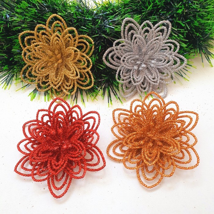 

Bunga Natal 9 cm isi 4 Warna Warni Merah Emas Silver Dekor Parcel Kado - AB 7073 MIX 4