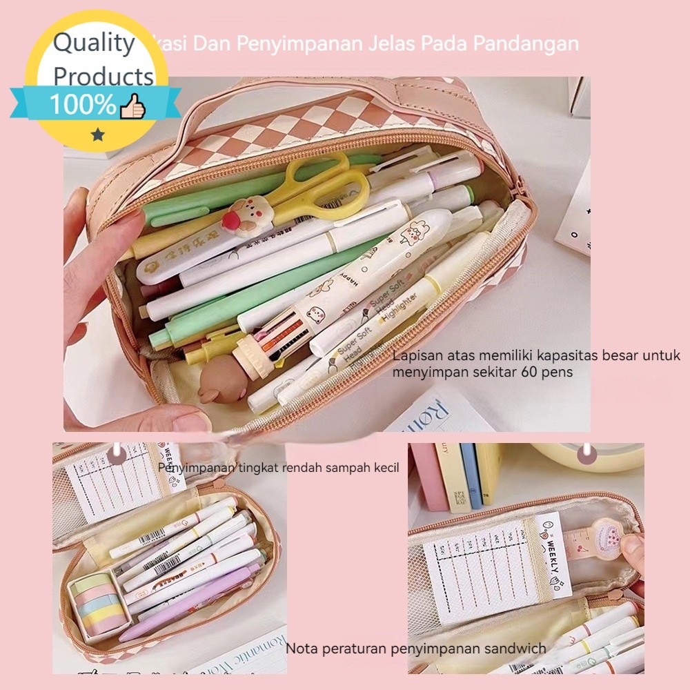 

READY STOCK Tempat pensil berkapasitas besar/tas kosmetik berlapis ganda/tas penyimpanan / Tempat Pensil Kotak