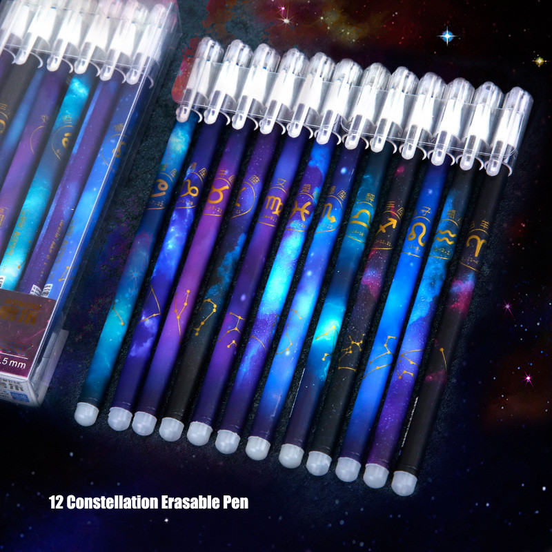 

12Pcs/Set Cartoon 0.5mm Blue Black Press Erasable Gel Pen Magical Friction Easy-to-erase Pen Creative Student Writing Stationery