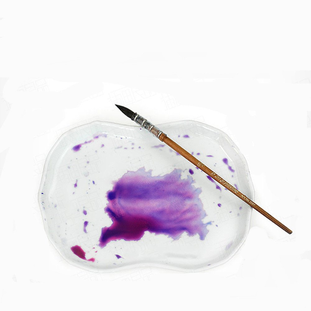 

1 Pc Palm-Leaf Fan Shape Ceramics Watercolor Palette water tank Calligraphy painting supplies Ceramic Artist Paint Palette Tray