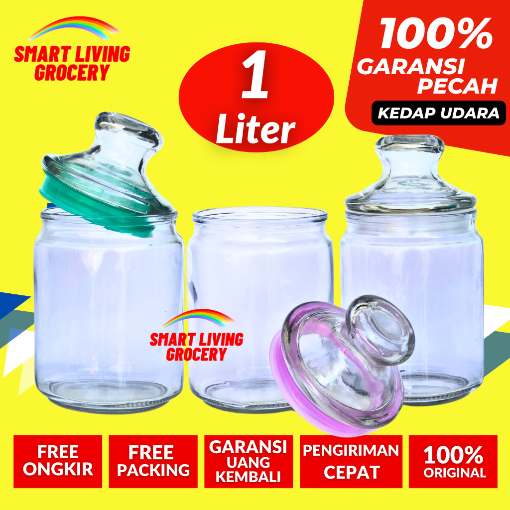 TOPLES KACA KEDAP UDARA 1000 ML TUTUP UNIK TOPLES JAR WADAH KOTAK TEMPAT PENYIMPANAN MAKANAN TEMPAT 